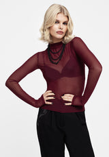 Necrosis Mesh High Neck Long Sleeve Top - Red