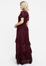 Monotropa Floral Flocked Velour Frill Midaxi Dress