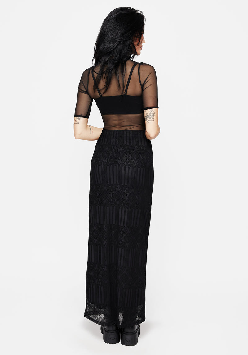 Cloister Flocked Mesh Maxi Skirt