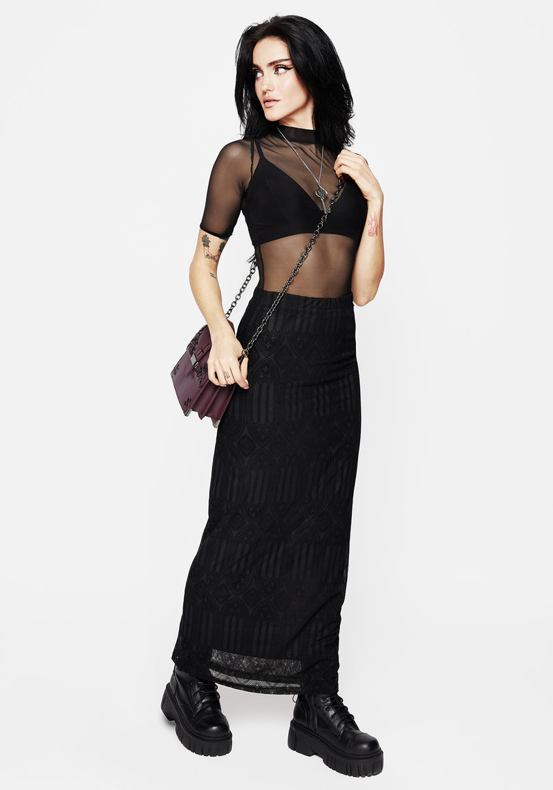 Cloister Beflockt Mesh Maxi Rock