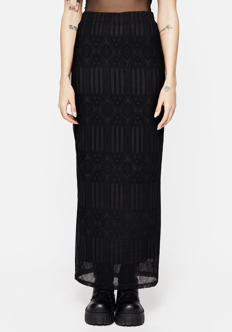 Cloister Beflockt Mesh Maxi Rock