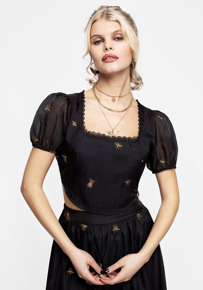 Insectarium Embroidered Organza Corset Top