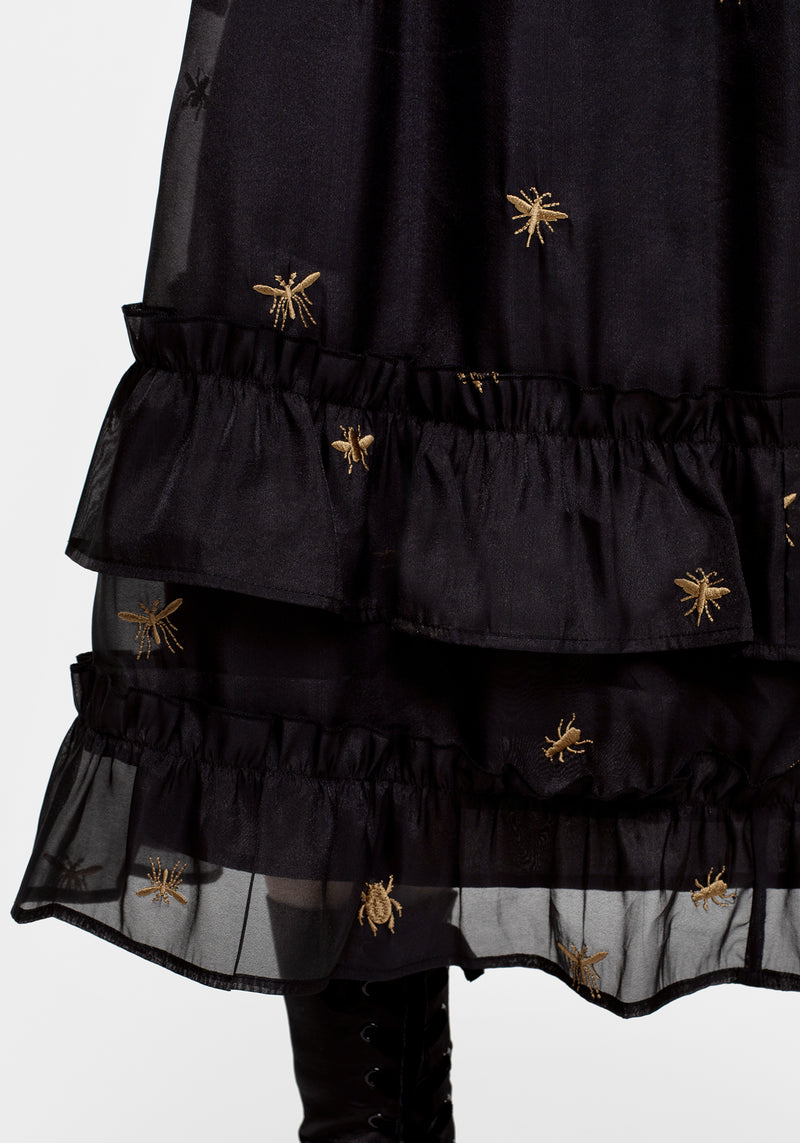 Insectarium Embroidered Organza Tiered Midi Skirt