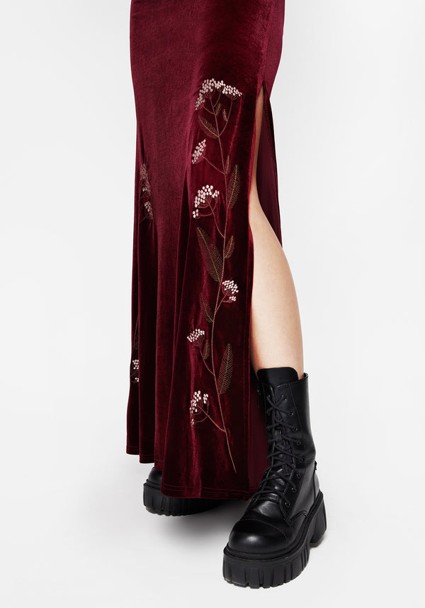 Virosa Floral Embroidered Velour Gown