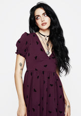 Styx Moth Flocked Velour Print Midi Dress