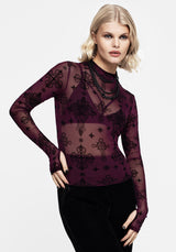 Priesterin Beflockt Mesh Top - Lila