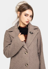 Gorgon Bouclé Longline Oversized Coat with Bee Brooch - Taupe