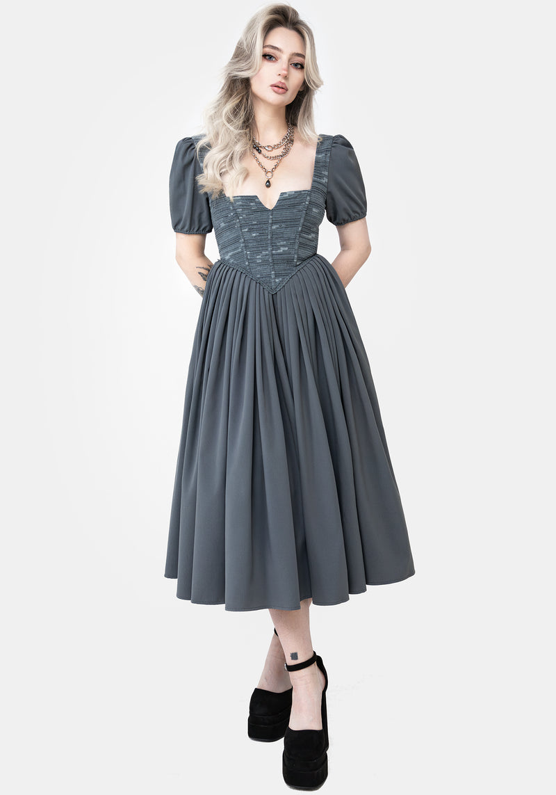 Slain Puff Sleeve Corset Midi Dress