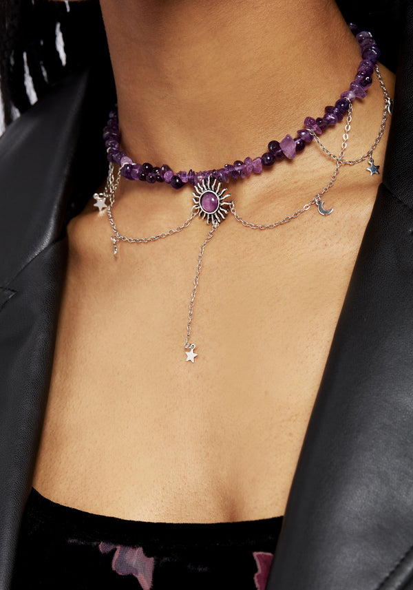 Aurora Gem Choker Necklace - Purple