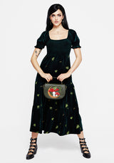 Swamplife Frog Embroidered Velour Tiered Midi Dress