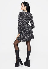 Claricia Long Sleeved Floral Faux Wrap Mini Dress