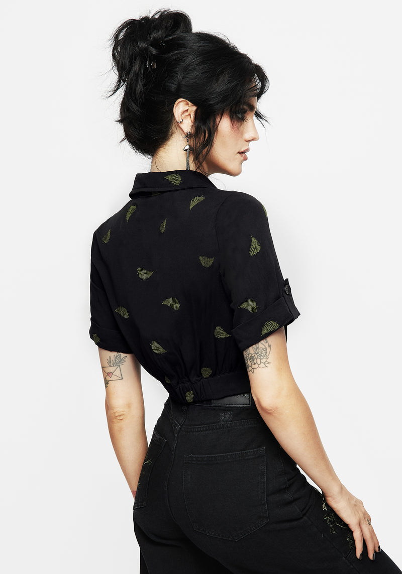 Osmunda Fern Embroidered Short Sleeve Crop Shirt