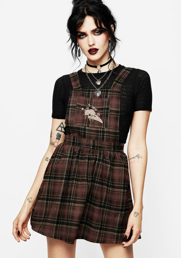 Hickory Embroidered Check Mini Pinafore Dress