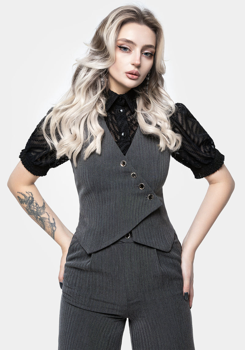 Moonage Herringbone Asymmetric Waistcoat - Grey