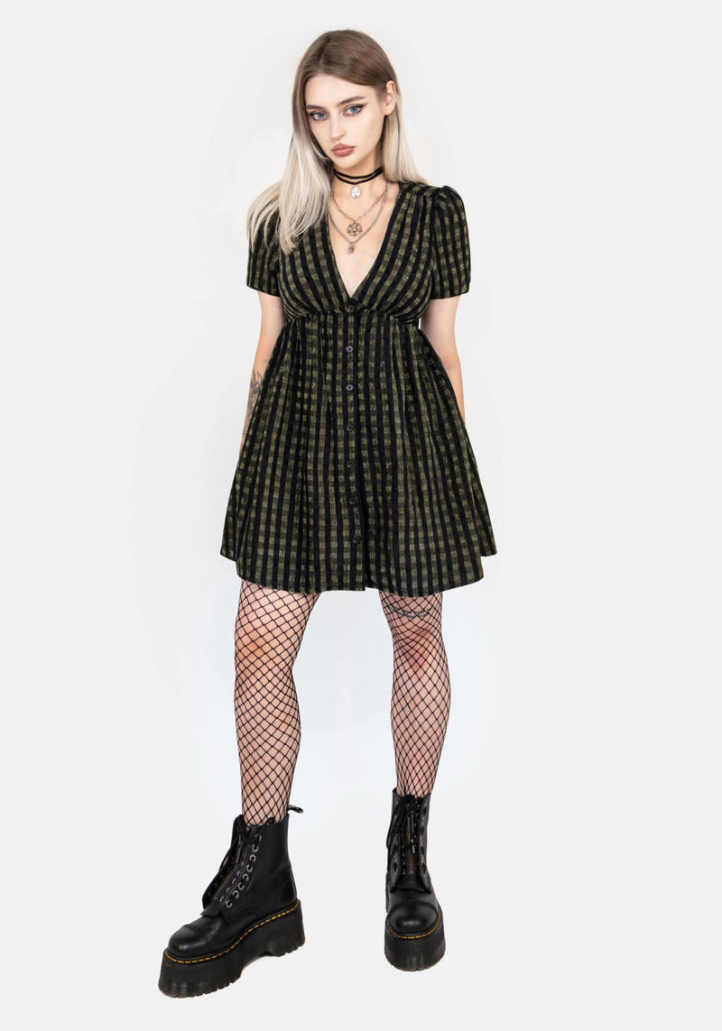 Rydal Check Button Up Mini Dress - Green