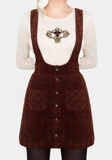 Terracotta Check Cord Mini Pinafore Skirt