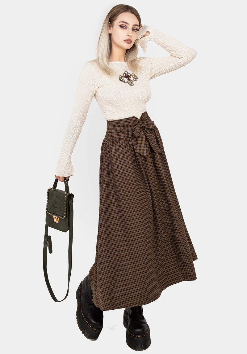 Sweetspire Check Tie Waist Midaxi Skirt