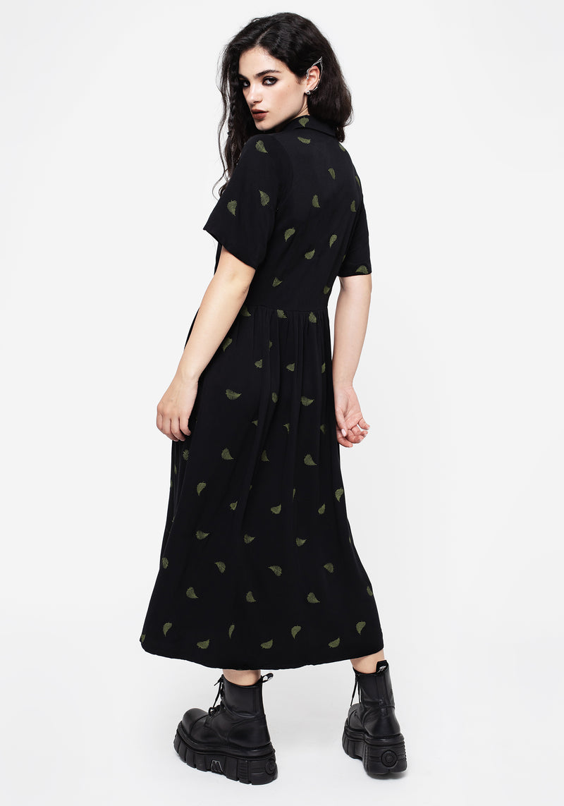 Osmunda Fern Embroidered Midi Shirt Dress