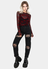 Venom Beflockt Mesh Top - Rot