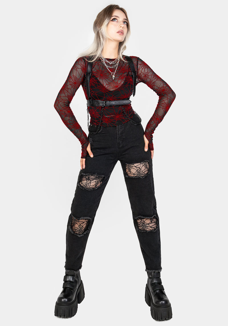 Venom Beflockt Mesh Top - Rot