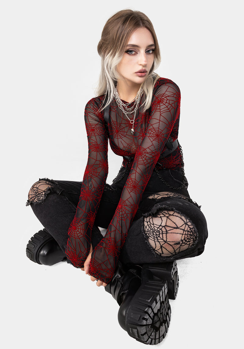 Venom Beflockt Mesh Top - Rot