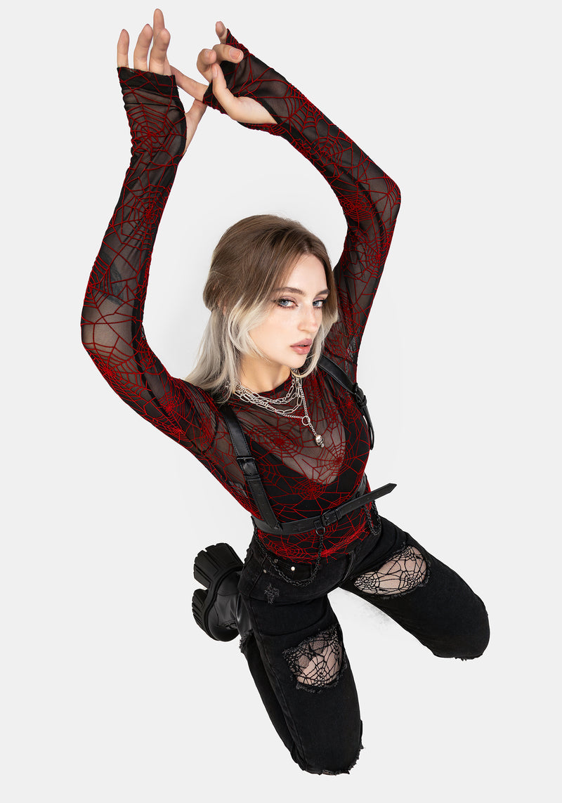 Venom Beflockt Mesh Top - Rot