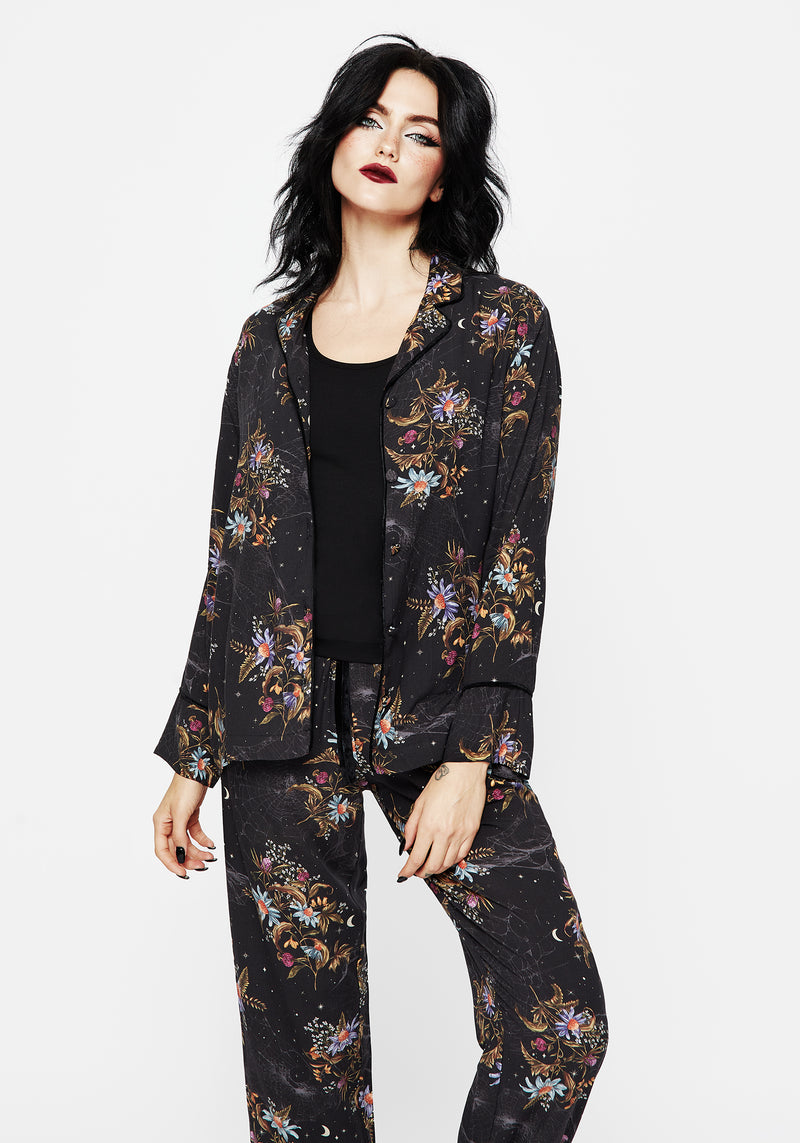 Cleome Floral Spiderweb Button Up Pyjama Top