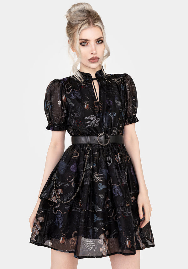 Maudeline Victoriana Druck Gelagert Organza Mini Kleid