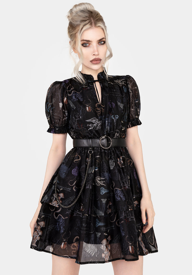 Maudeline Victoriana Druck Gelagert Organza Mini Kleid