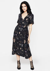 Maudeline Victoriana Print Eco-Viscose Midi Wrap Dress