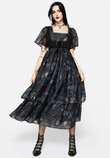 Maudeline Victoriana Druck Gelagert Organza Midaxi-Kleid Kleid