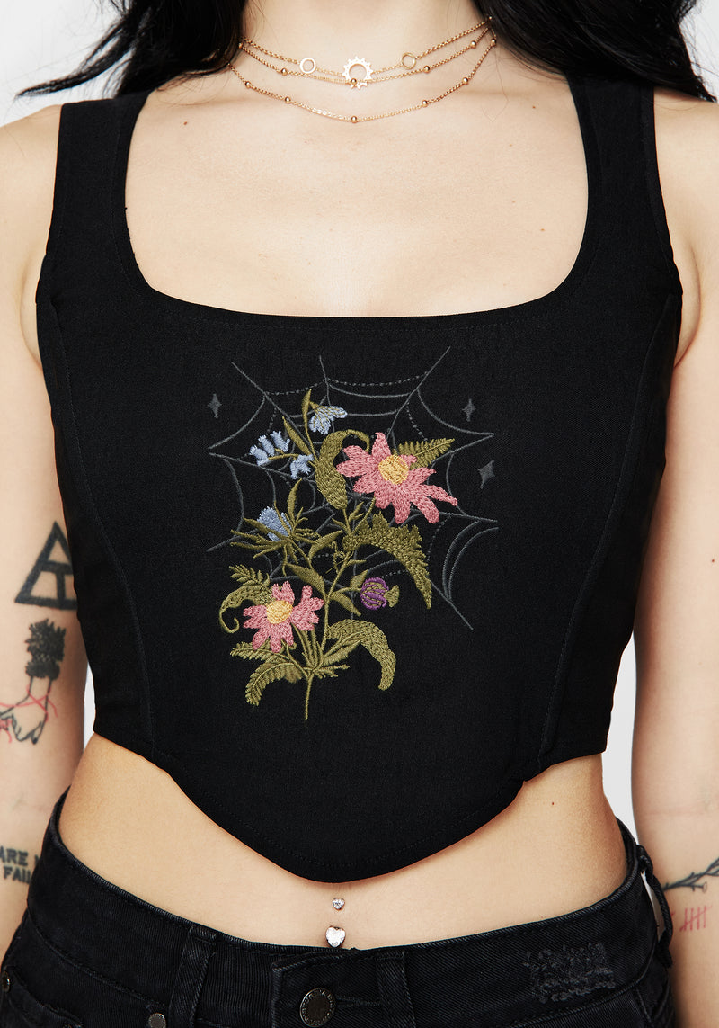 Cleome Floral Spiderweb Embroidered Corset Top