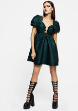 Tiffany Jacquard Puff Sleeve Mini Dress - Green