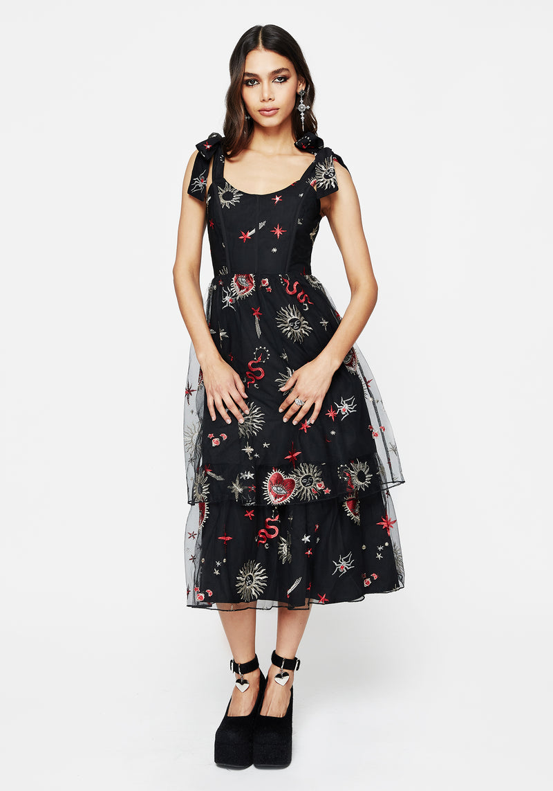 Bloodlust Embroidered Corset Midi Dress