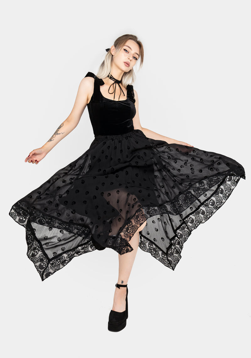 Bones Flocked Chiffon Handkerchief Hem Skirt