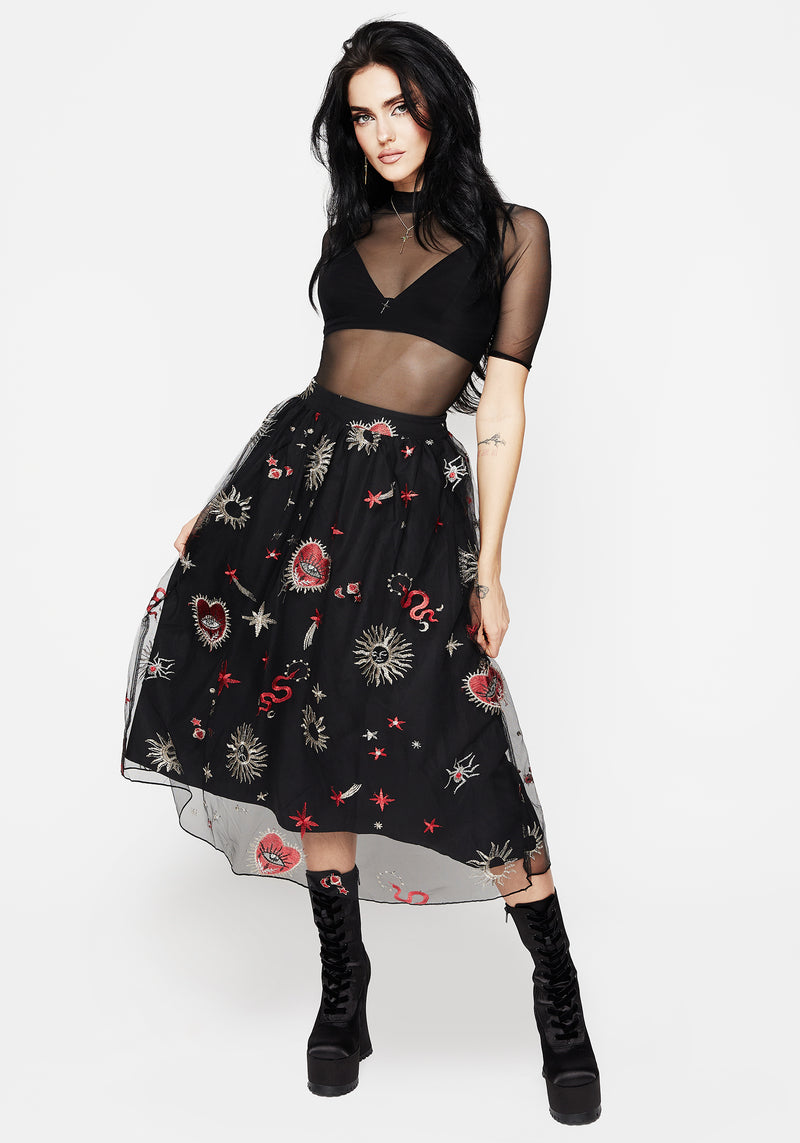 Bloodlust Embroidered Midi Skirt