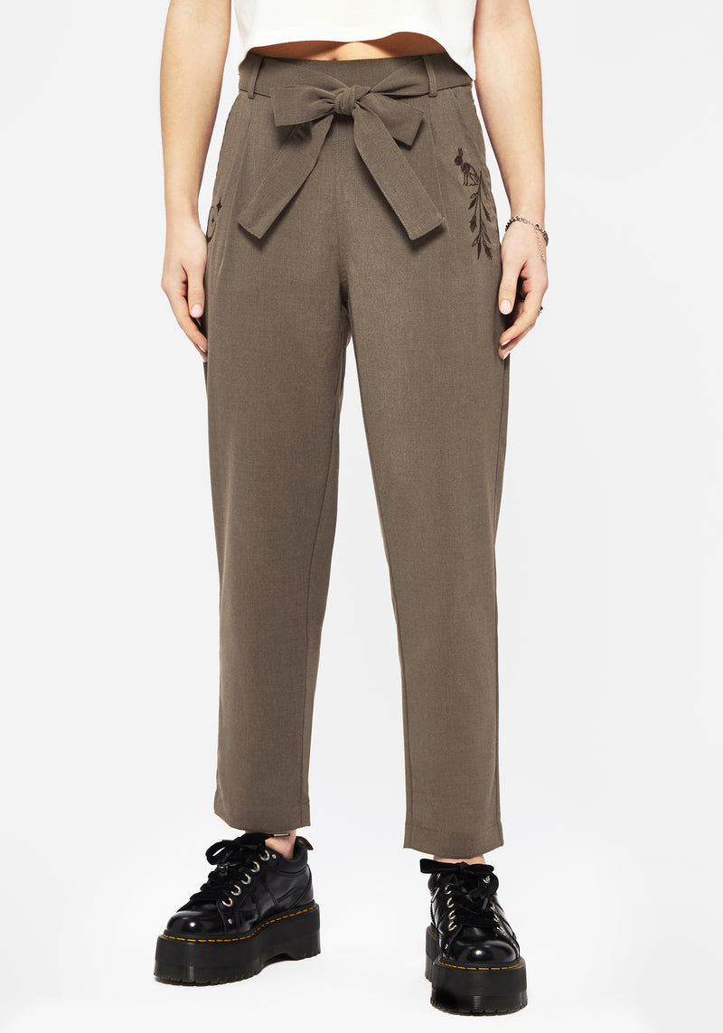 Hester Embroidered Tapered Trousers - Brown