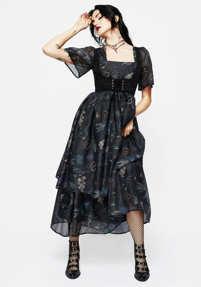 Maudeline Victoriana Druck Gelagert Organza Midaxi-Kleid Kleid