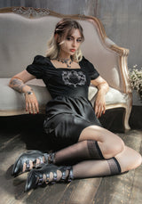 Vampyrum Bat Embroidered Puff Sleeve Mini Dress