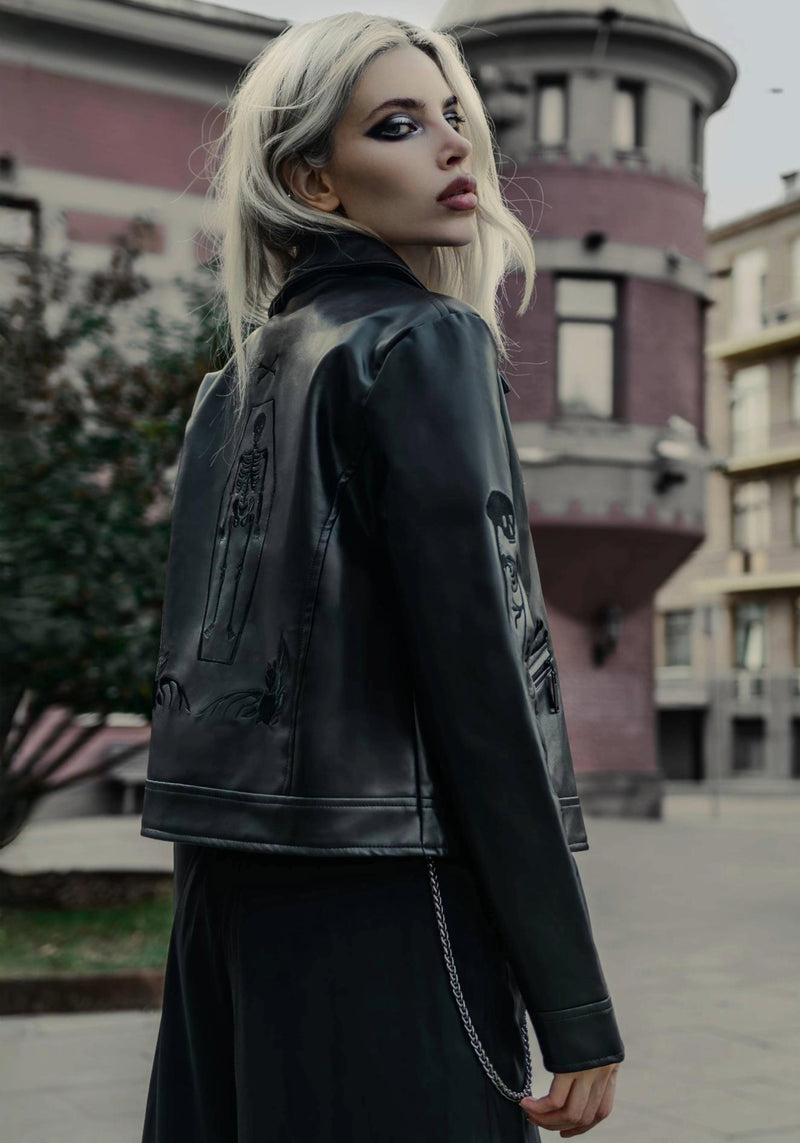 Mori Embroidered Faux Leather Jacket