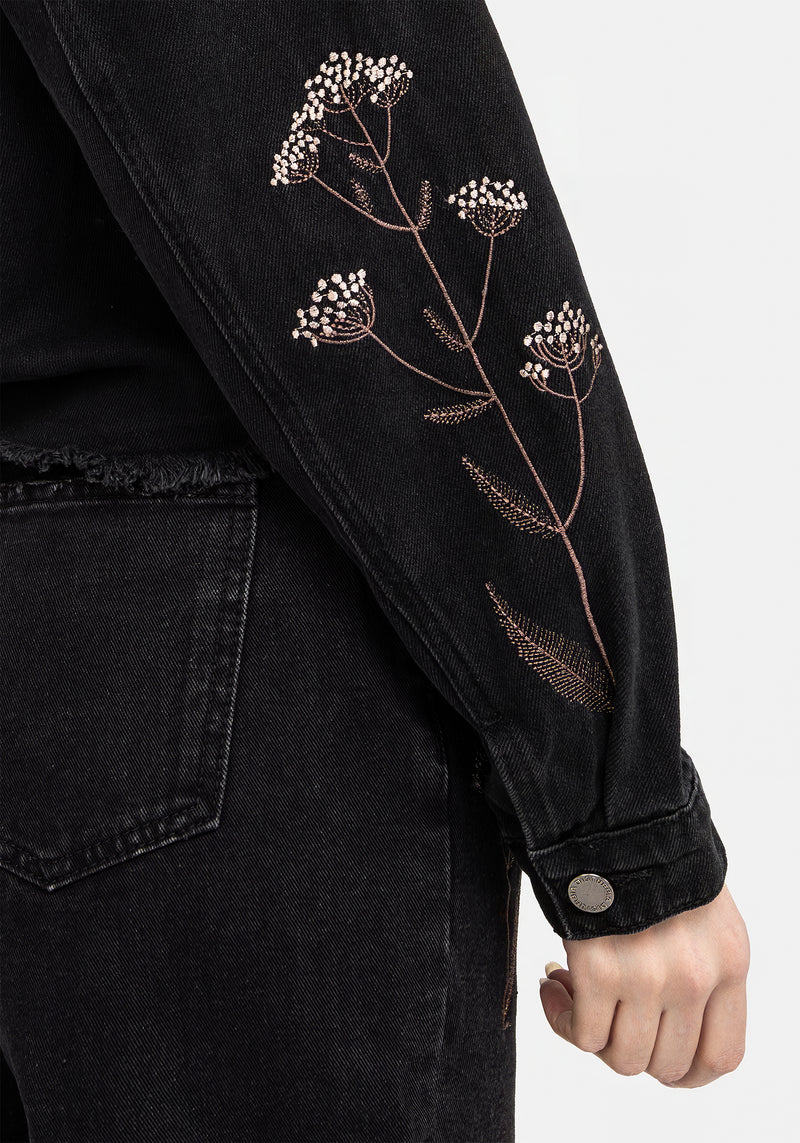 Griffinfly Embroidered Distressed Denim Jacket