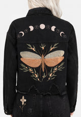 Griffinfly Embroidered Distressed Denim Jacket