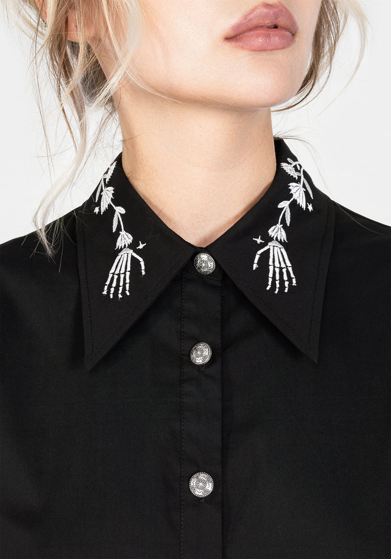 Tempora Embroidered Button Up Shirt - Black