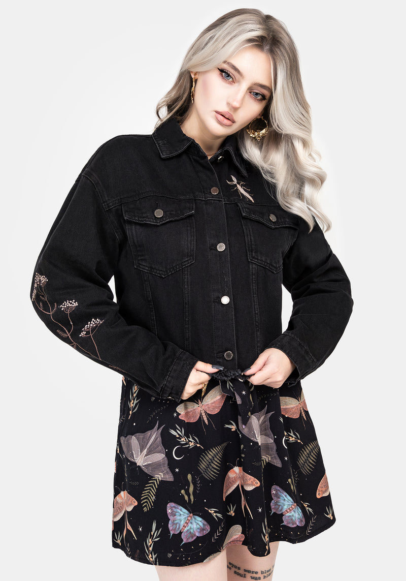 Griffinfly Bestickt Abgenutzt Denim Jacke