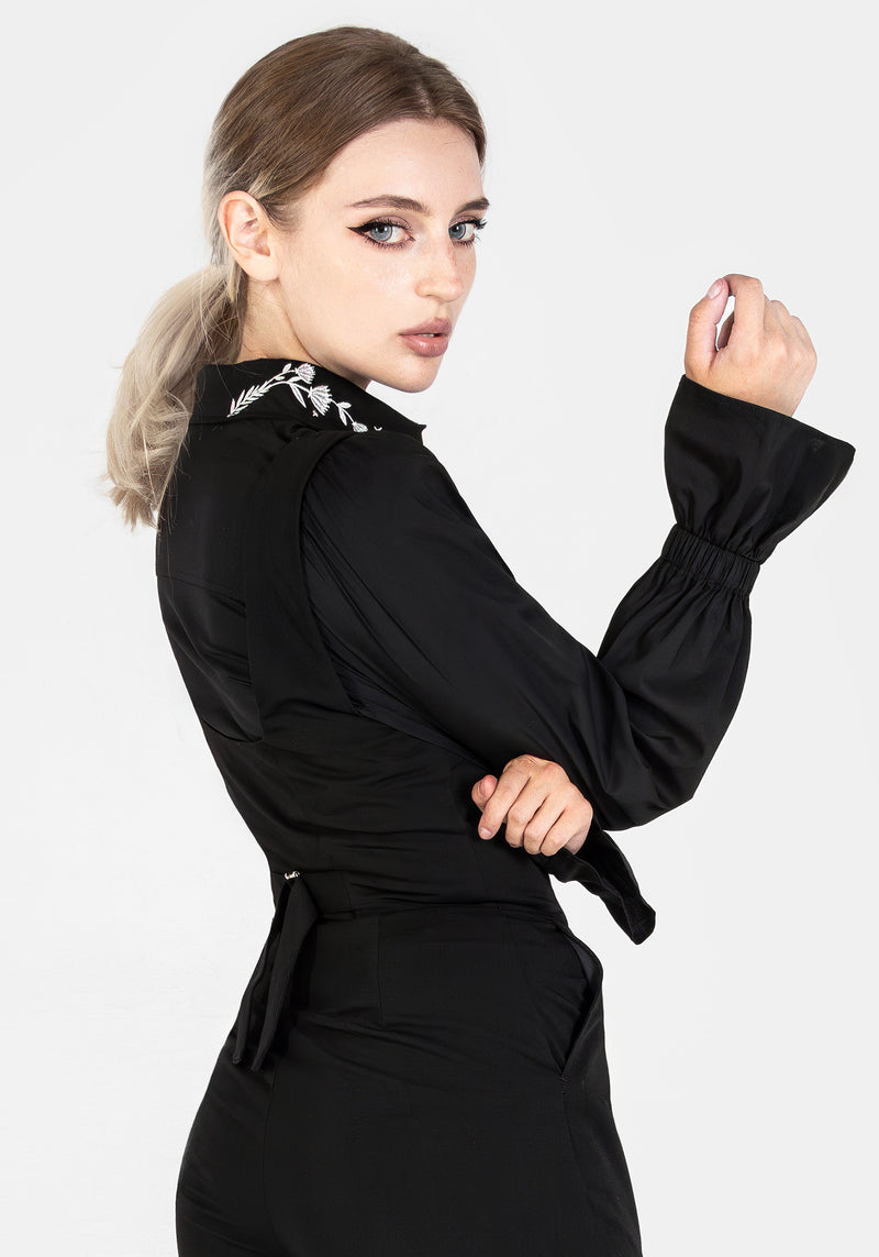 Tempora Embroidered Button Up Shirt - Black