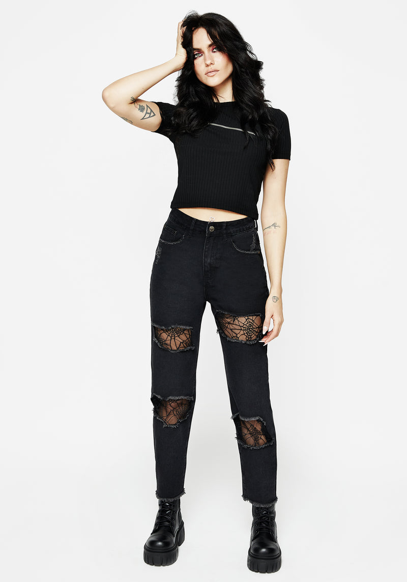 Cobweb Abgenutzt Denim Jeans