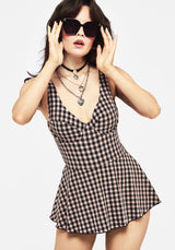 Terra Gingham Peplum Rockähnlich Badeanzug -    