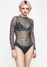 Serpente Print Mesh Long Sleeve Bodysuit