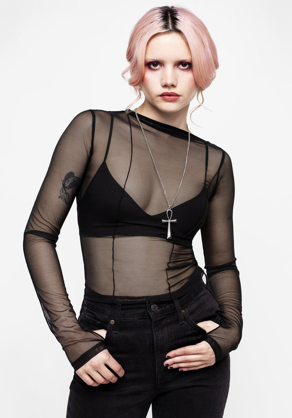 Dissident Asymmetrisch Seam Mesh Top