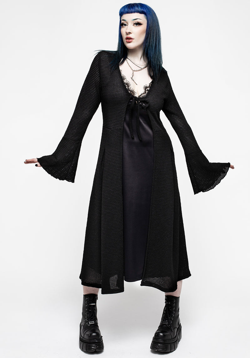 Xana Textured Tie Front Long Cardigan